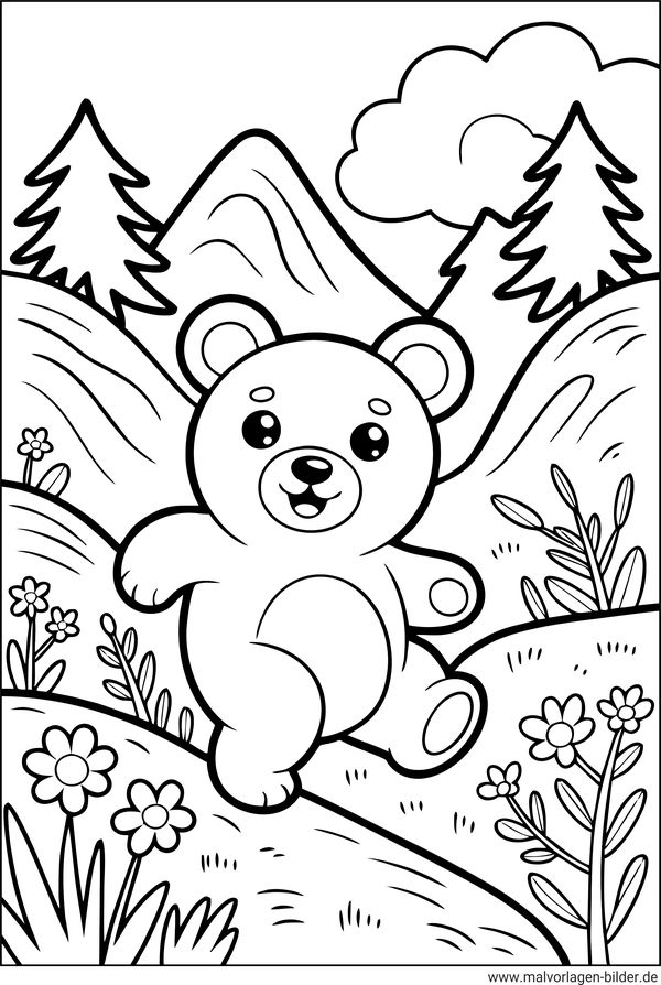 Niedlicher Bär in der Natur Ausmalbild für Kinder