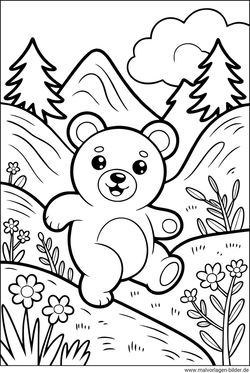 Niedlicher Bär Natur Berge Ausmalbild drucken und malen