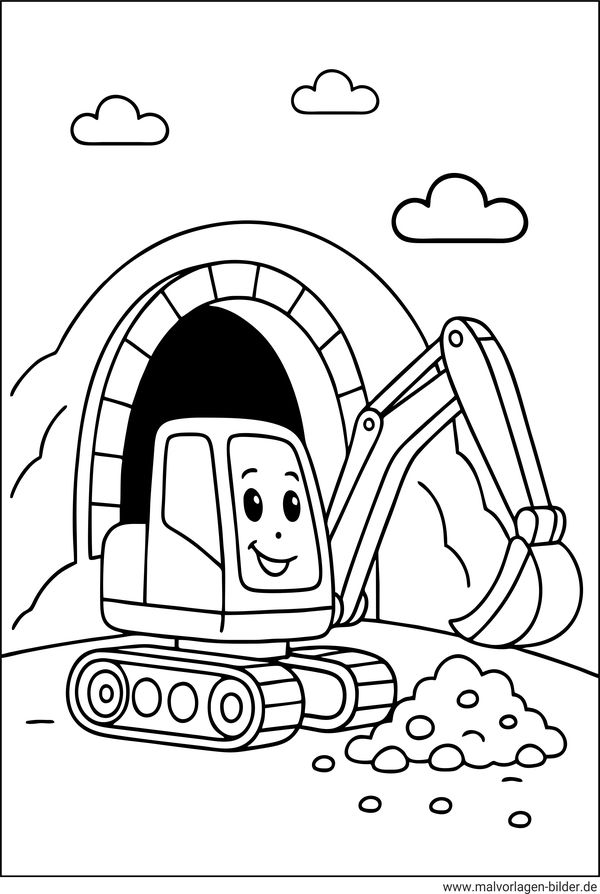 Ausmalbild Bagger baut einen Tunnel