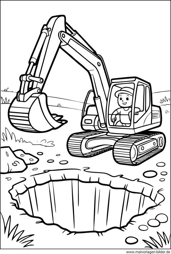 Ausmalbild Bagger hebt ein Loch aus