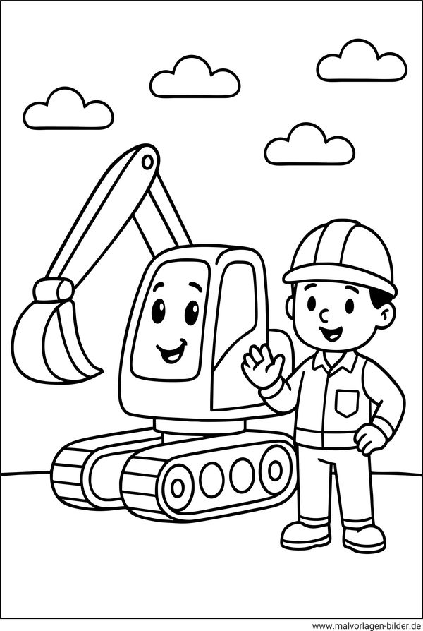 Bagger Bauarbeiter Ausmalbild