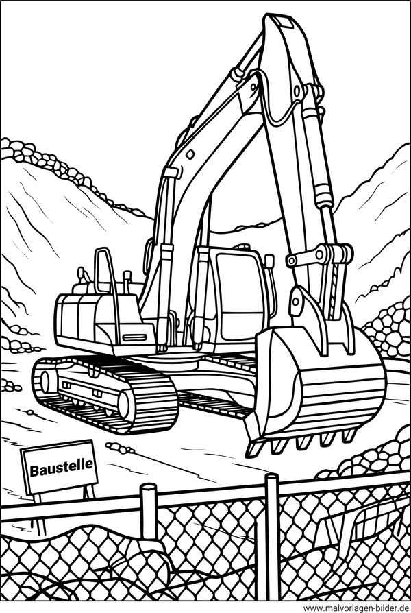 Bagger Steinbruch Ausmalbild