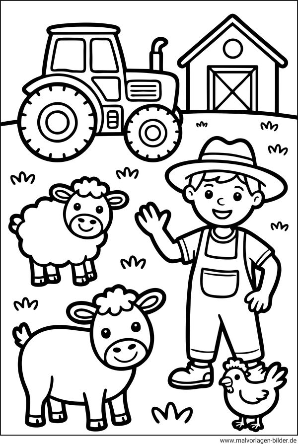 Bauer und seine Tiere Ausmalbild