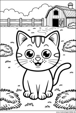 Katze Bauernhof Ausmalbild drucken und malen