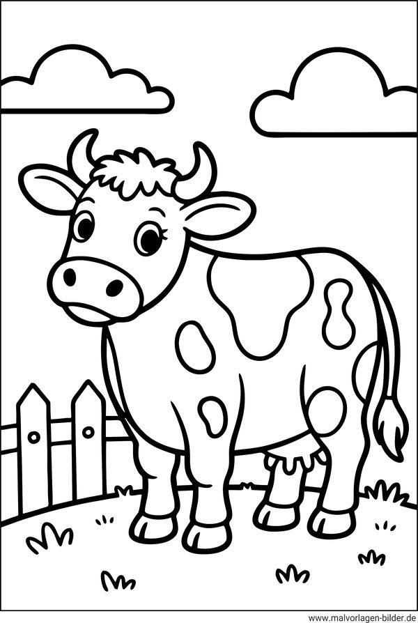 Kuh auf dem Bauernhof Ausmalbild