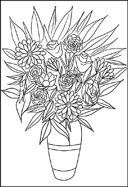 Ausmalbild Blumen in einer Vase - Blumenstrauß