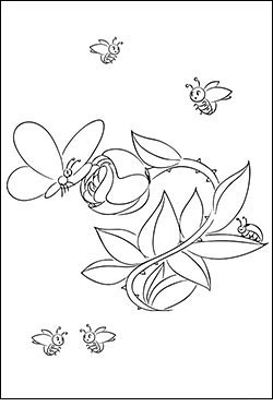 Ausmalbilder mit Blumen Schmetterling und Käfer