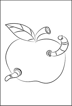 Malvorlage - Wurm im Apfel