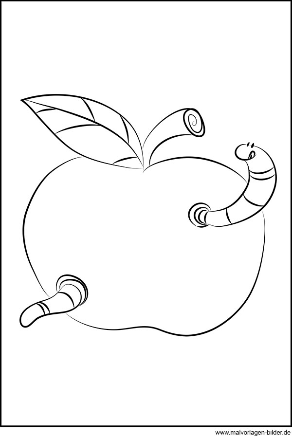 Wurm in einem Apfel - Ausmalbild für Kinder