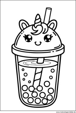 Ausmalbild Bubble Tea Einhorn ausmalen