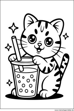 Bubble Tea Katze Ausmalbild für Kinder