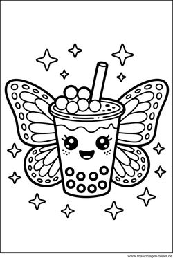 Gratis Ausmalbild Bubble Tea und Flügel