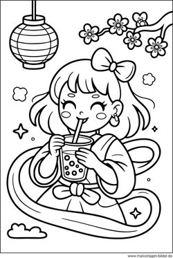 Mädchen Bubble Tea Ausmalbild kostenlos ausdrucken
