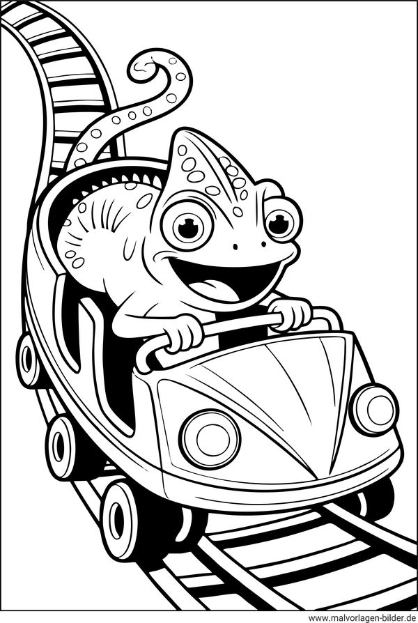 Ausmalbild Chamäleon auf der Achterbahn