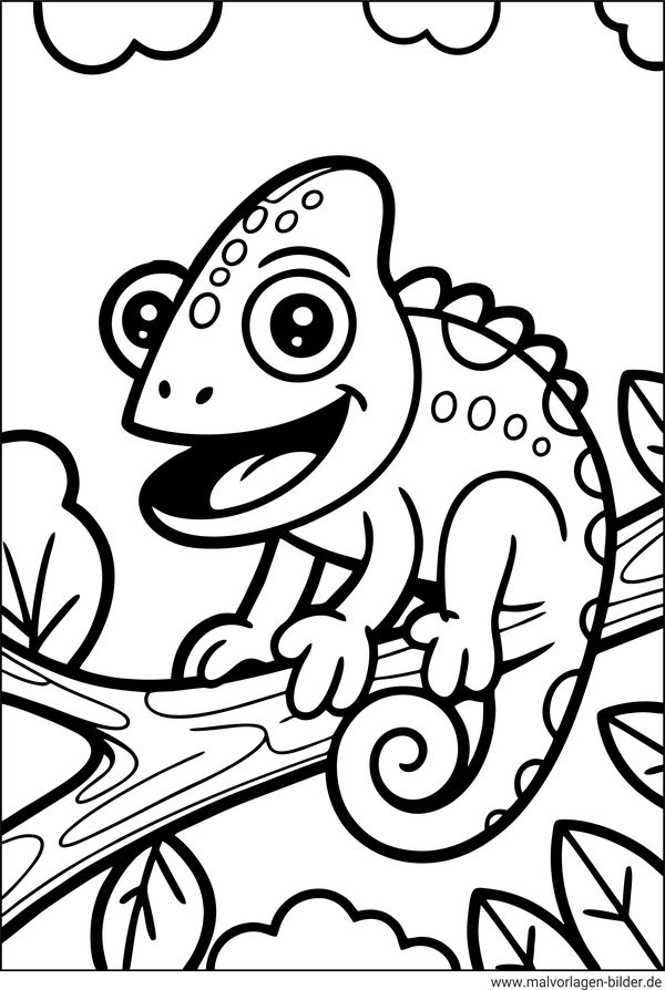 Ausmalbild Chamäleon lustig