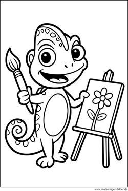 Ausmalbild Chamäleon malt eine Blume