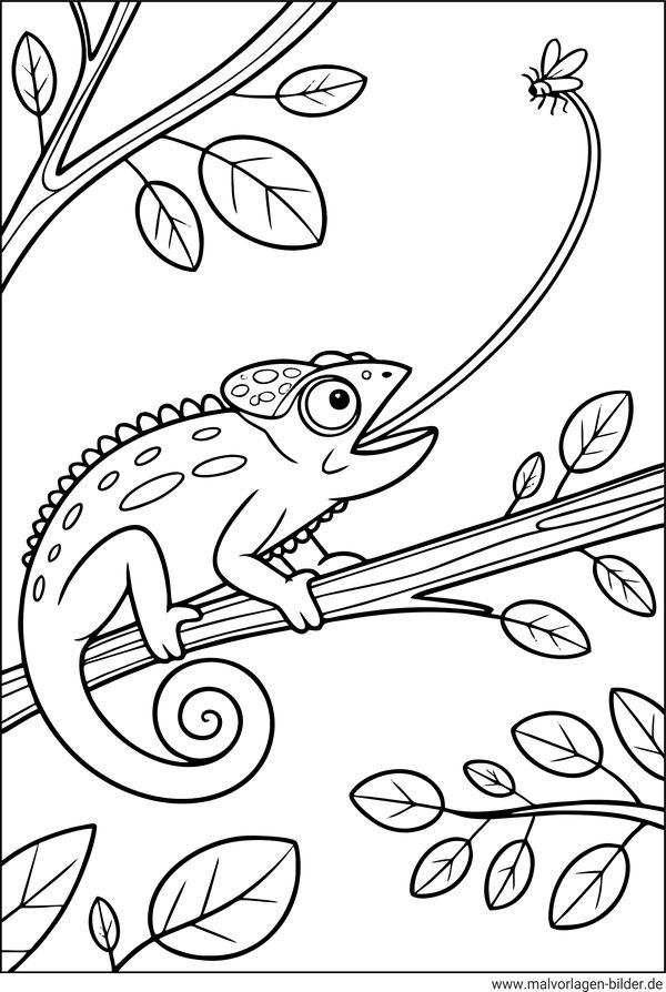 Chamäleon mit langer Zunge Ausmalbild