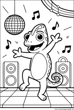 Chamäleon tanzt Ausmalbild kostenlos ausdrucken