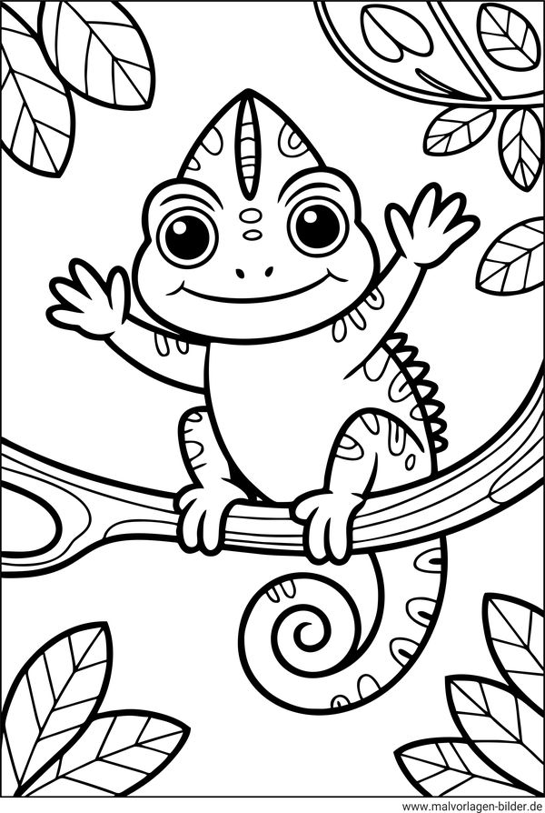 Kleines Chamäleon lacht Ausmalbild drucken und malen