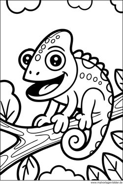 lustiges Kinder-Ausmalbild Chamäleon lacht