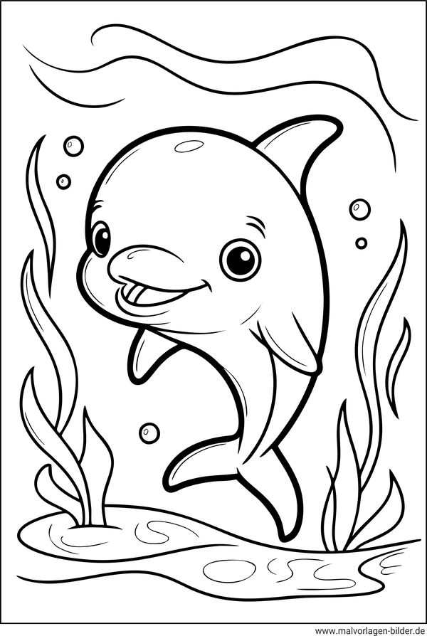 Ausmalbild Delfin kawaii