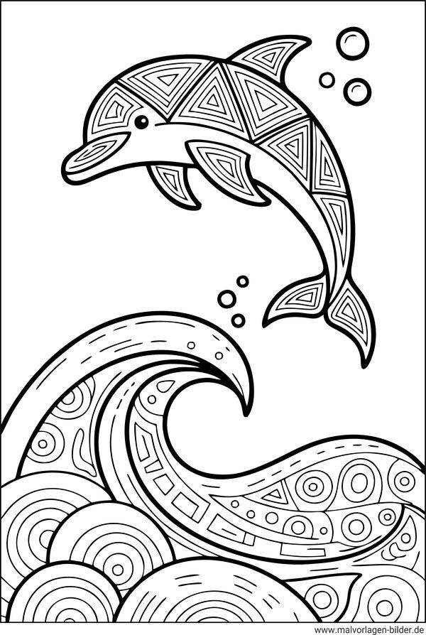 Delfin Ausmalbild für Erwachsene