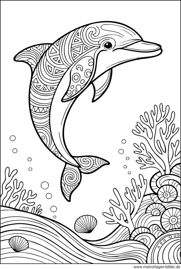 Delfin mit Muster Ausmalbild Erwachsene