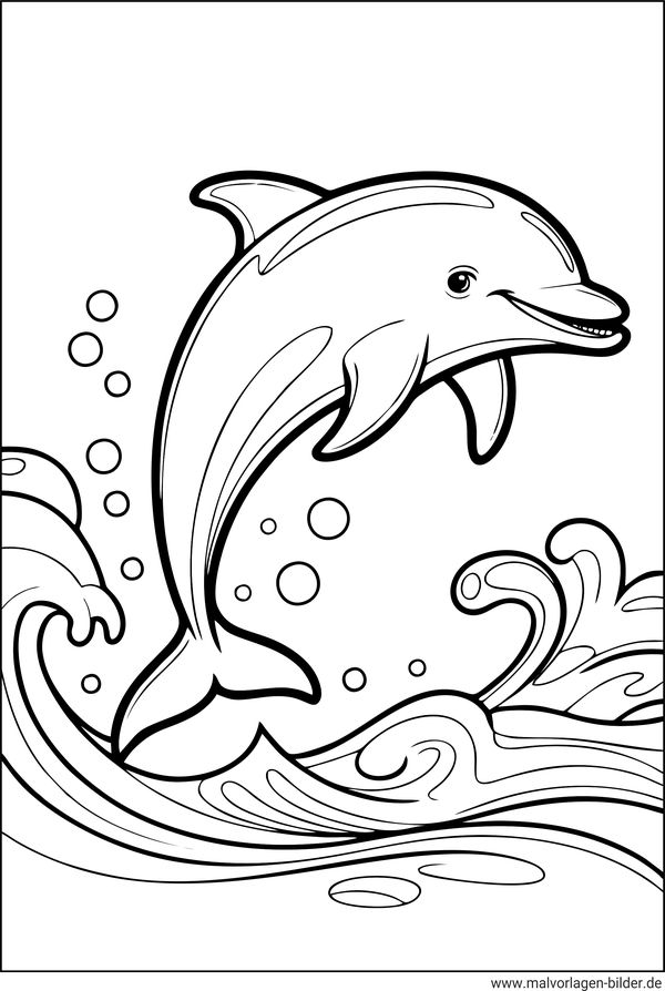 Delfin springt aus dem Wasser Ausmalbild