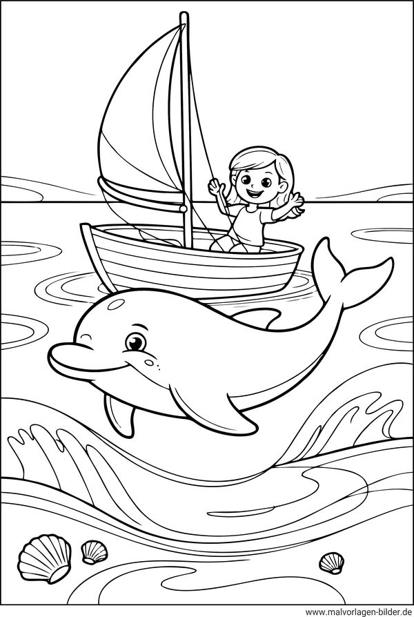 Delfin und ein Mädchen Ausmalbild