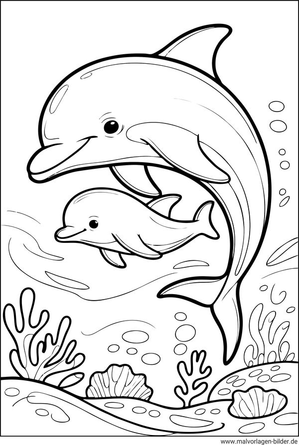 Delfinbaby und Mutter Ausmalbild