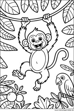 Ausmalbild Affe Dschungel als PDF Vorlage