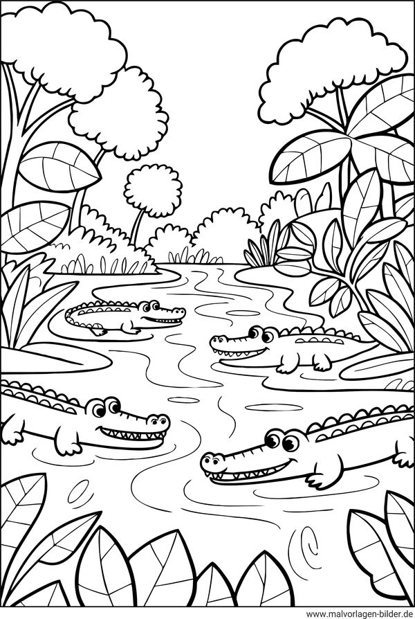 Ausmalbild Krokodile im Dschungel
