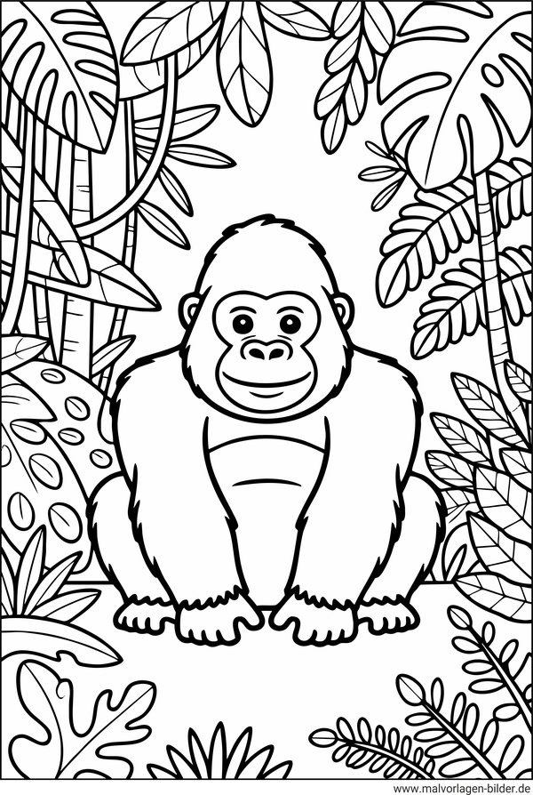 Gorilla im Dschungel Ausmalbild