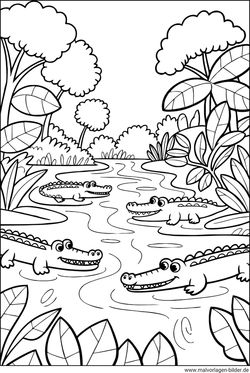 Krokodil Dschungel Ausmalbild kostenlos