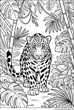 Leopard im dichten Dschungel Ausmalbild ausdrucken