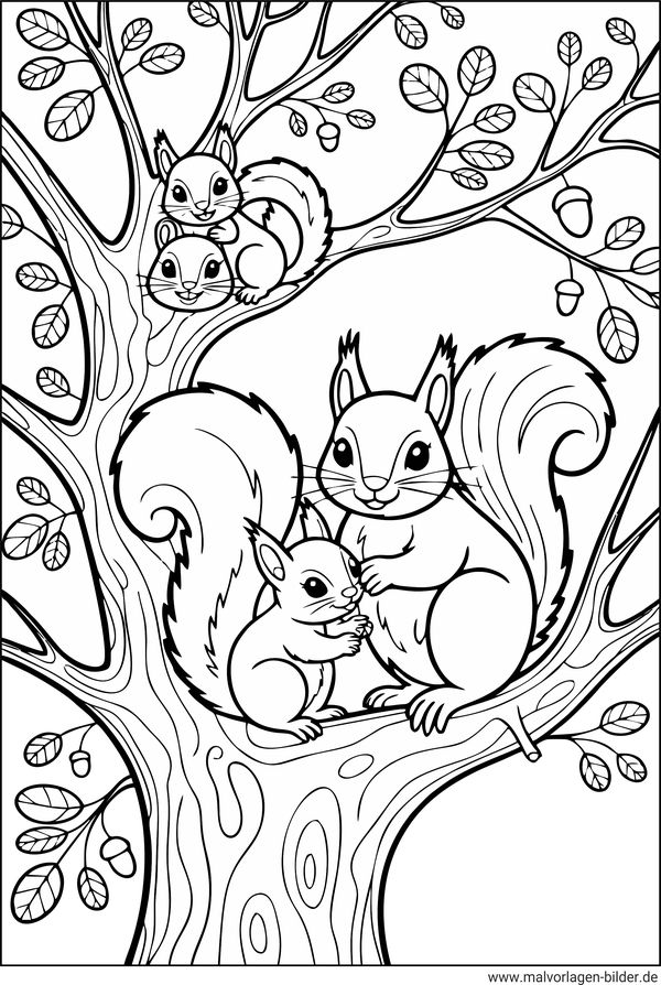 Ausmalbild Eichhörnchen Familie