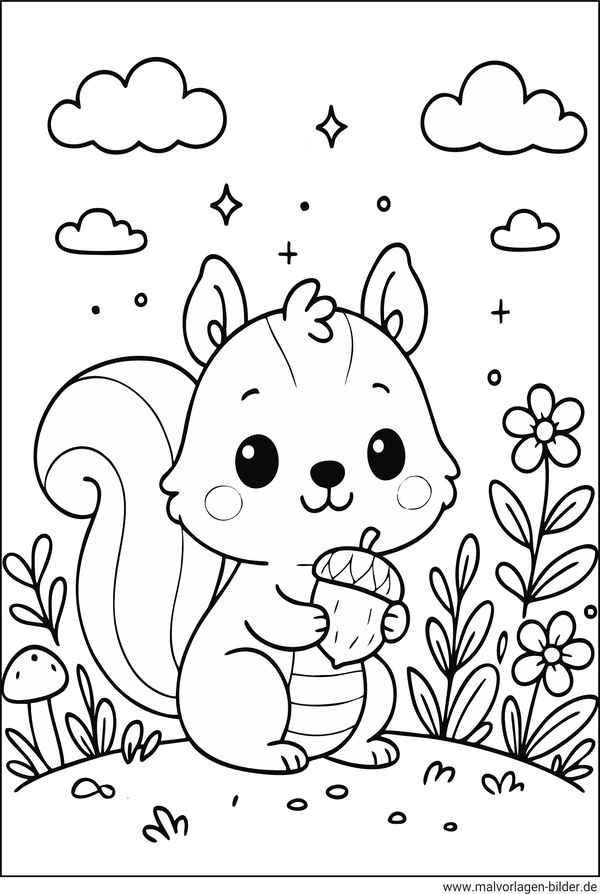 Eichhörnchen einfache Malvorlage für Kinder