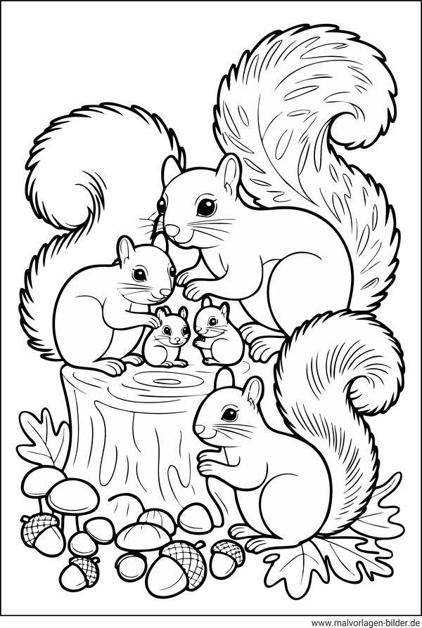 Eichhörnchen Familie Malvorlage kostenlos