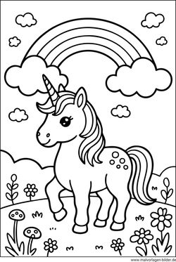 Einhorn Regenbogen am Himmel Ausmalbild kostenlos