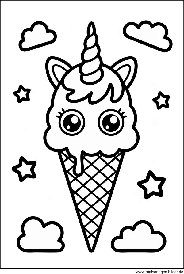 Einhorn-Eis Ausmalbild