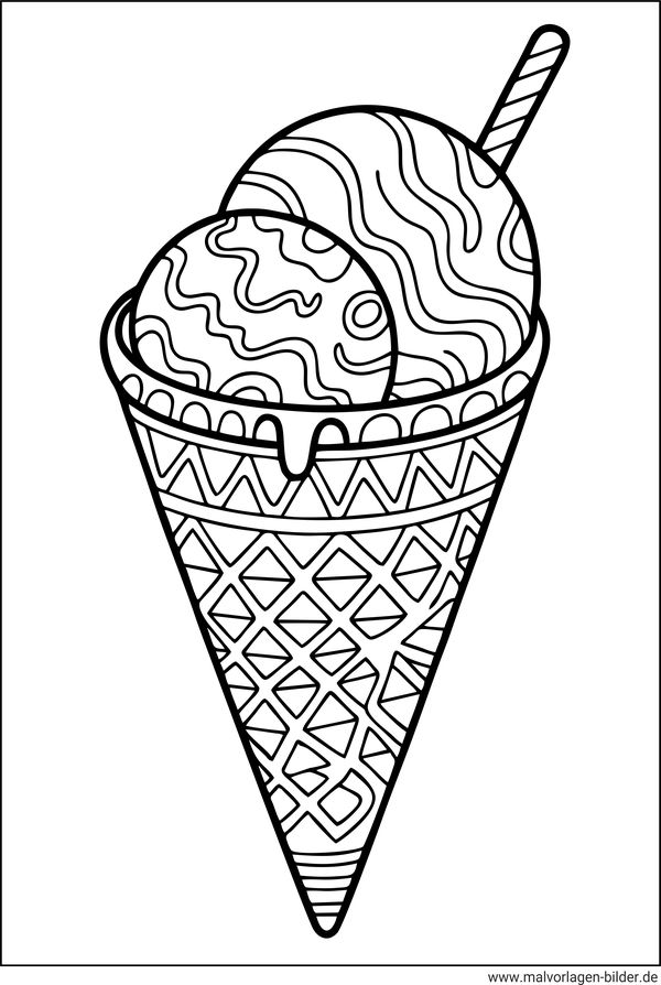 Eiswaffel mit Eis Ausmalbild für Erwachsene