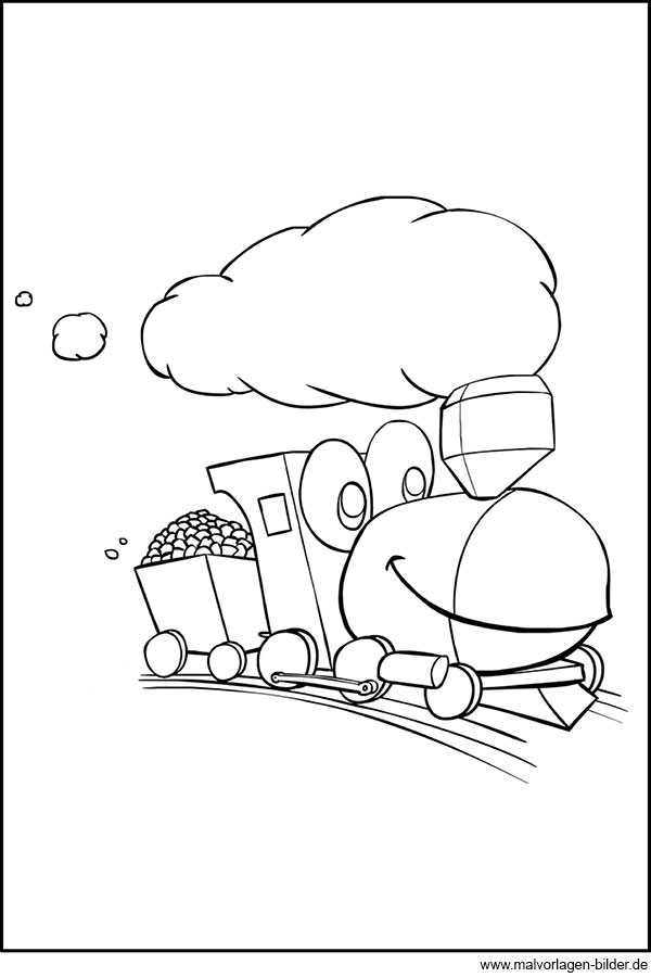 Ausmalbild mit der lustigen Lokomotive