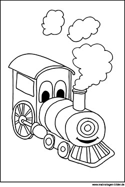 Malbild zum Ausdrucken - Lokomotive mit Gesicht