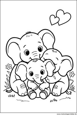 Drei Elefanten Ausmalbild für Kinder