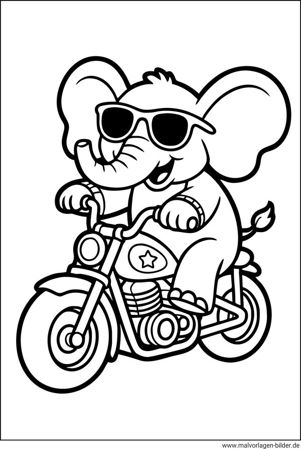 Elefant auf einem Motorrad Ausmalbild