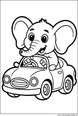 Elefant im Auto Ausmalbild freies Ausmalen