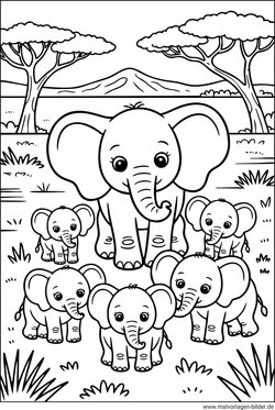 Elefantenbabys mit Mama Ausmalbild