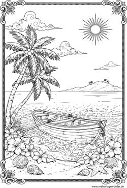 Am Strand mit Palmen Ausmalbild Erwachsene