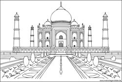 Ausmalbild Taj Mahal in Indien zum Ausmalen