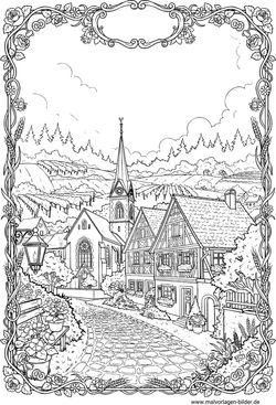 Dorf in Deutschland Ausmalbild kostenlos